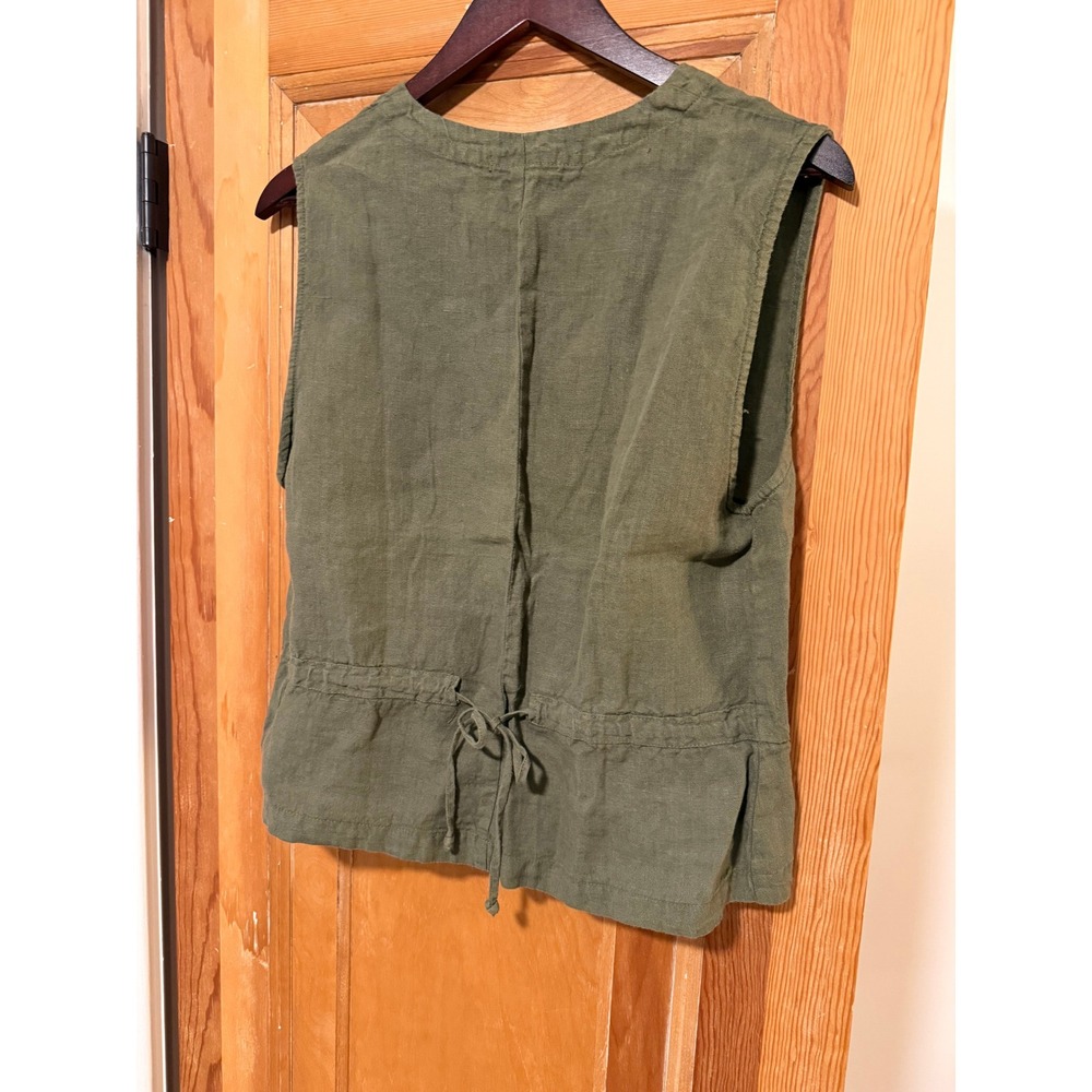 Cut Loose Womens Olive Green 100% Linen Button Front Cinch Back Vest Size M USA - Picture 2 of 9